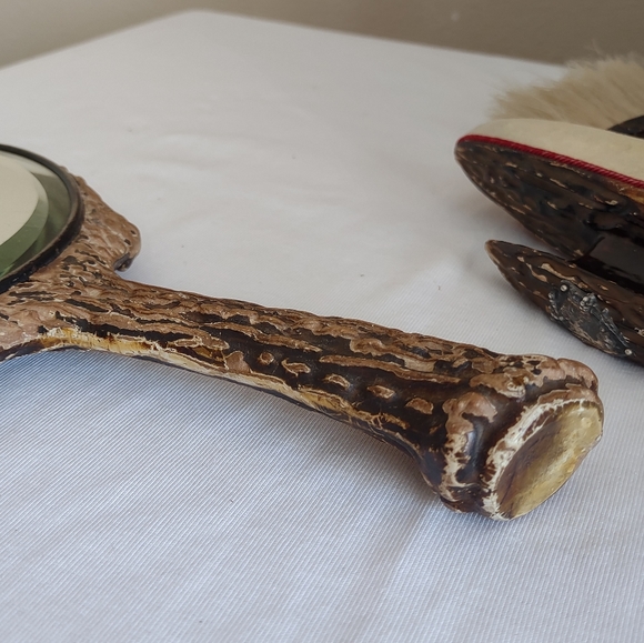 Antique Faux Antler Vanity Set with Sterling Cartouches - Picture 3 of 16